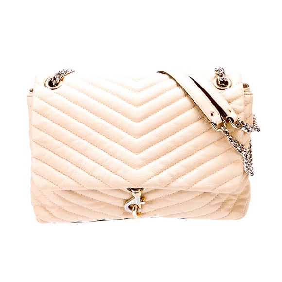 Cream Rebecca Minkoff Edie Flap Shoulder Bag with Chevron Stitching - Picture 1 of 16